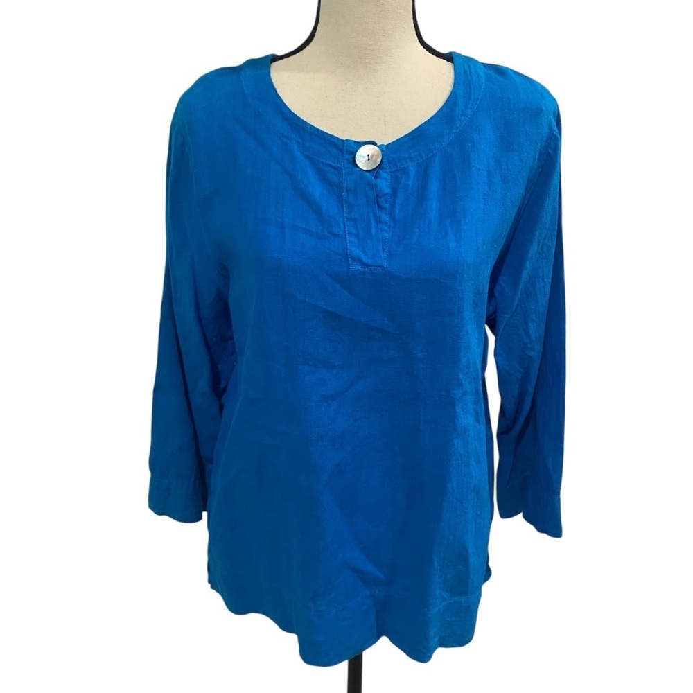 Hot Cotton 100% Linen Top Blue Size Medium